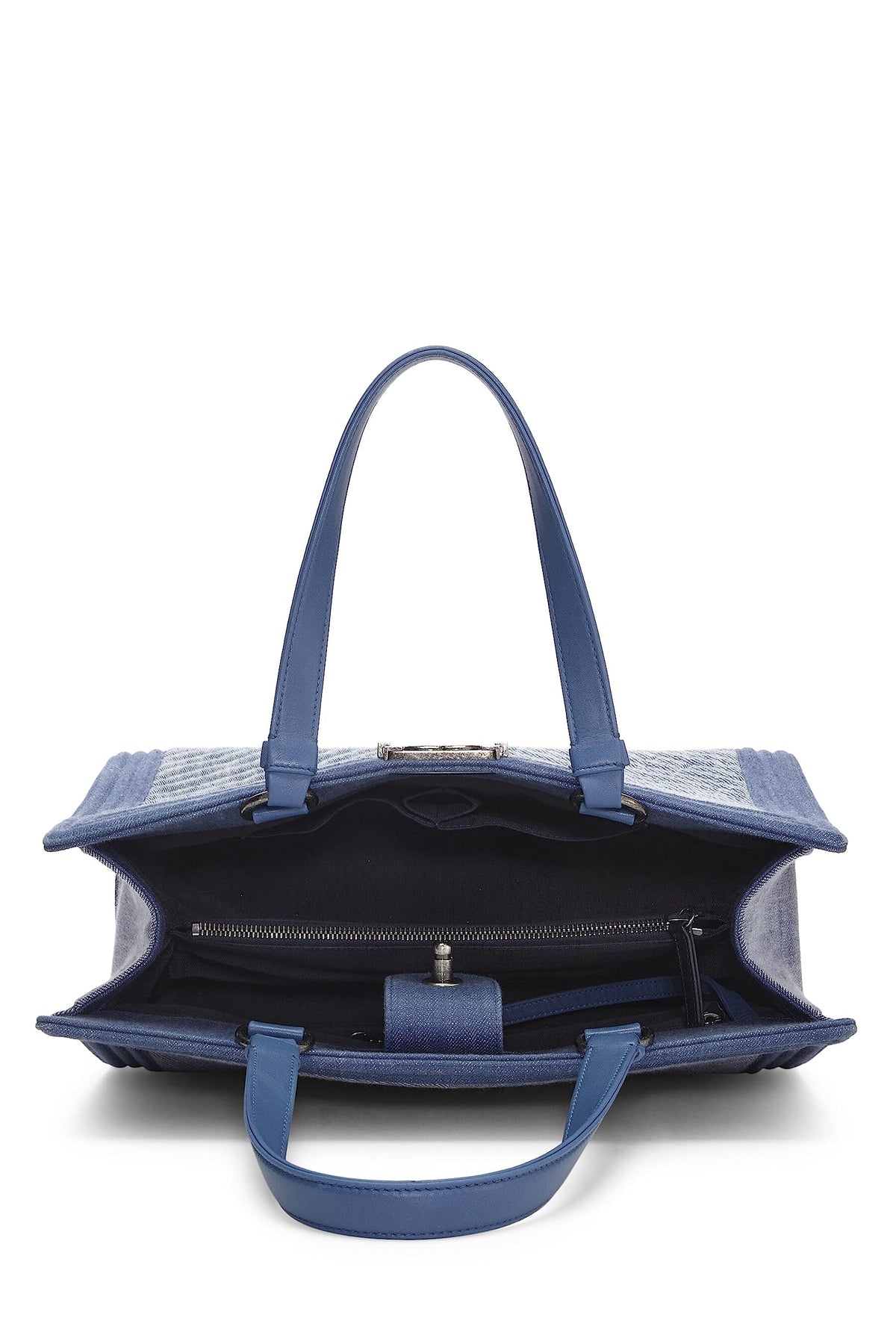 Chanel,  Blue Denim Chevron Boy Shopping Tote Large, Blue