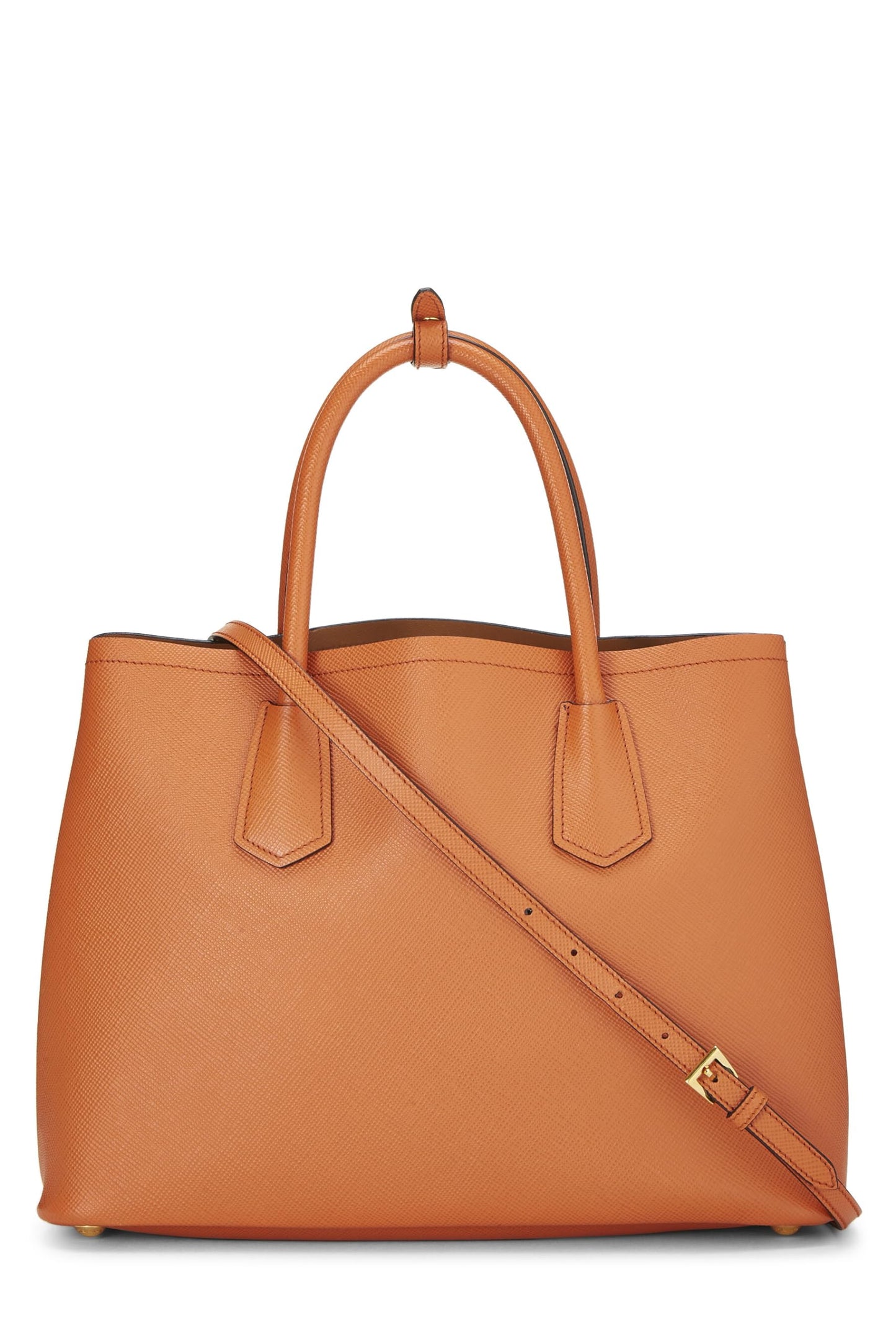 Prada,  Orange Saffiano Leather Cuir Double Tote Medium, Orange
