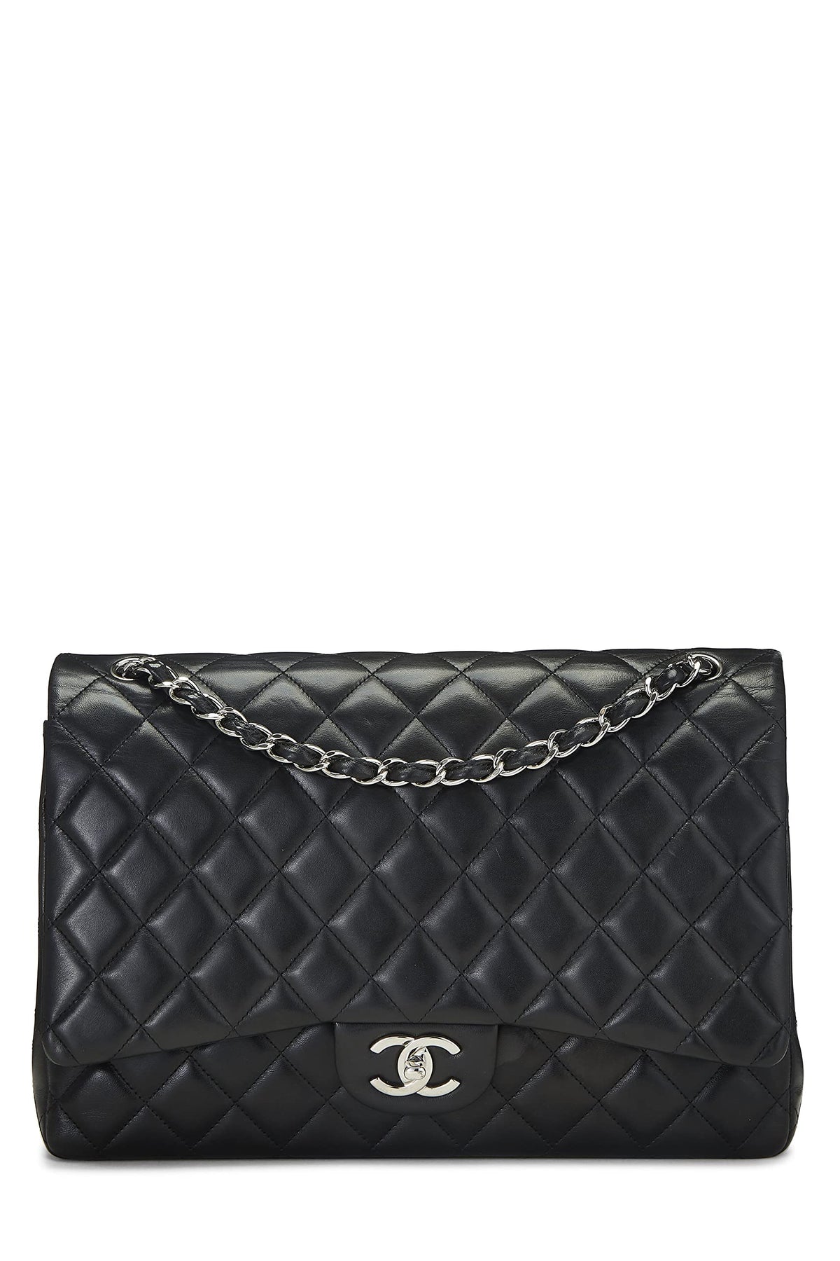 Chanel,  Black Quilted Lambskin New Classic Double Flap Maxi, Black