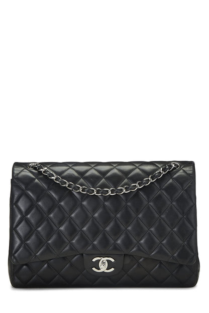 Chanel,  Black Quilted Lambskin New Classic Double Flap Maxi, Black