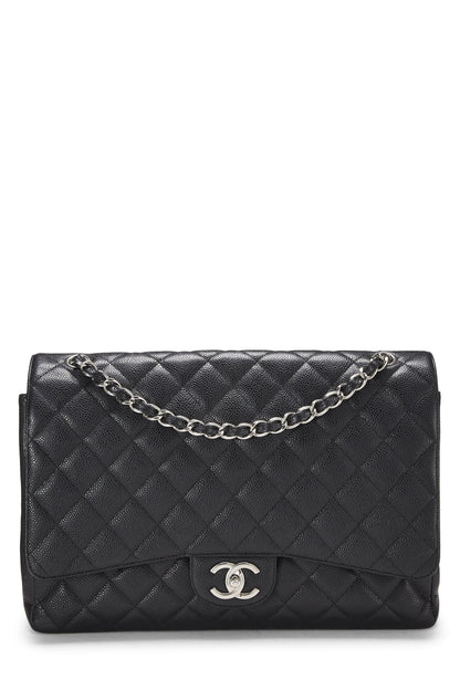 Chanel,  Black Quilted Caviar New Classic Double Flap Maxi, Black