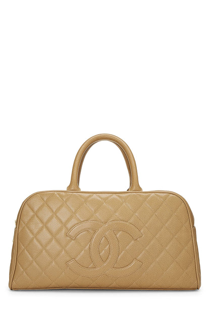 Chanel,  Beige Quilted Caviar Bowler Medium, Beige