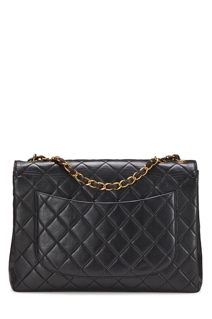 Chanel,  Black Quilted Lambskin Half Flap Jumbo, Black
