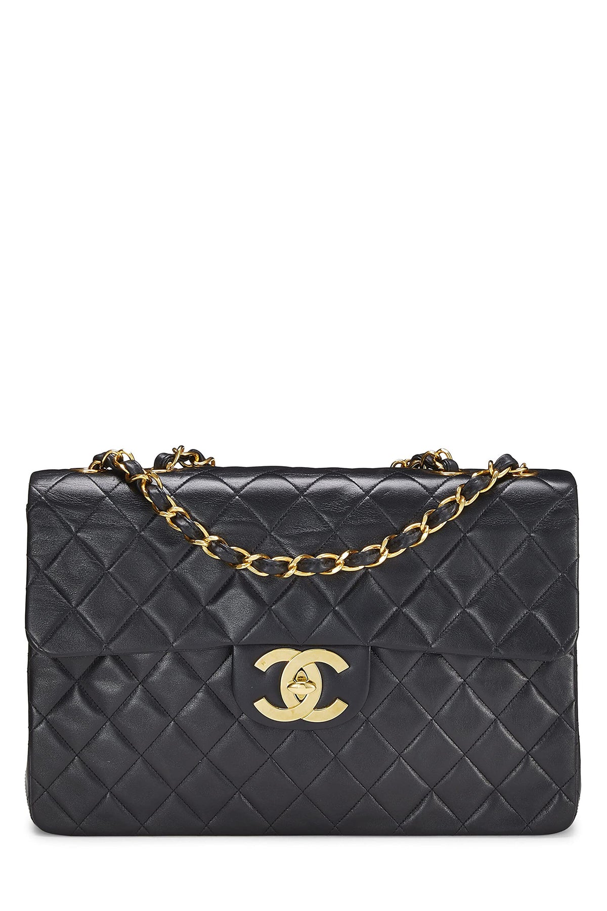 Chanel,  Black Quilted Lambskin Half Flap Maxi, Black