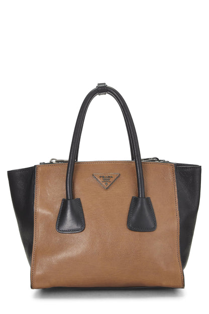 Prada,  Black & Brown Calfskin Trapeze Tote, Multi