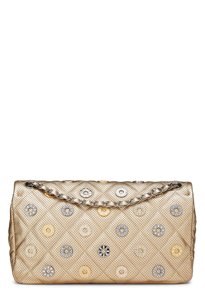 Chanel,  Paris-Dubai Gold Perforated Leather Medals Flap Jumbo, Gold