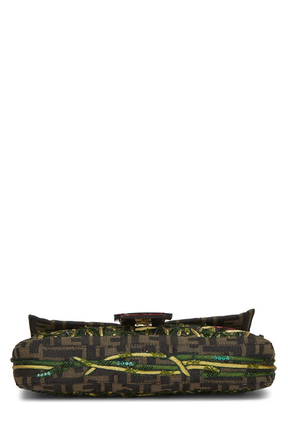 Fendi,  Brown Zucca Canvas Embroidered Baguette, Red