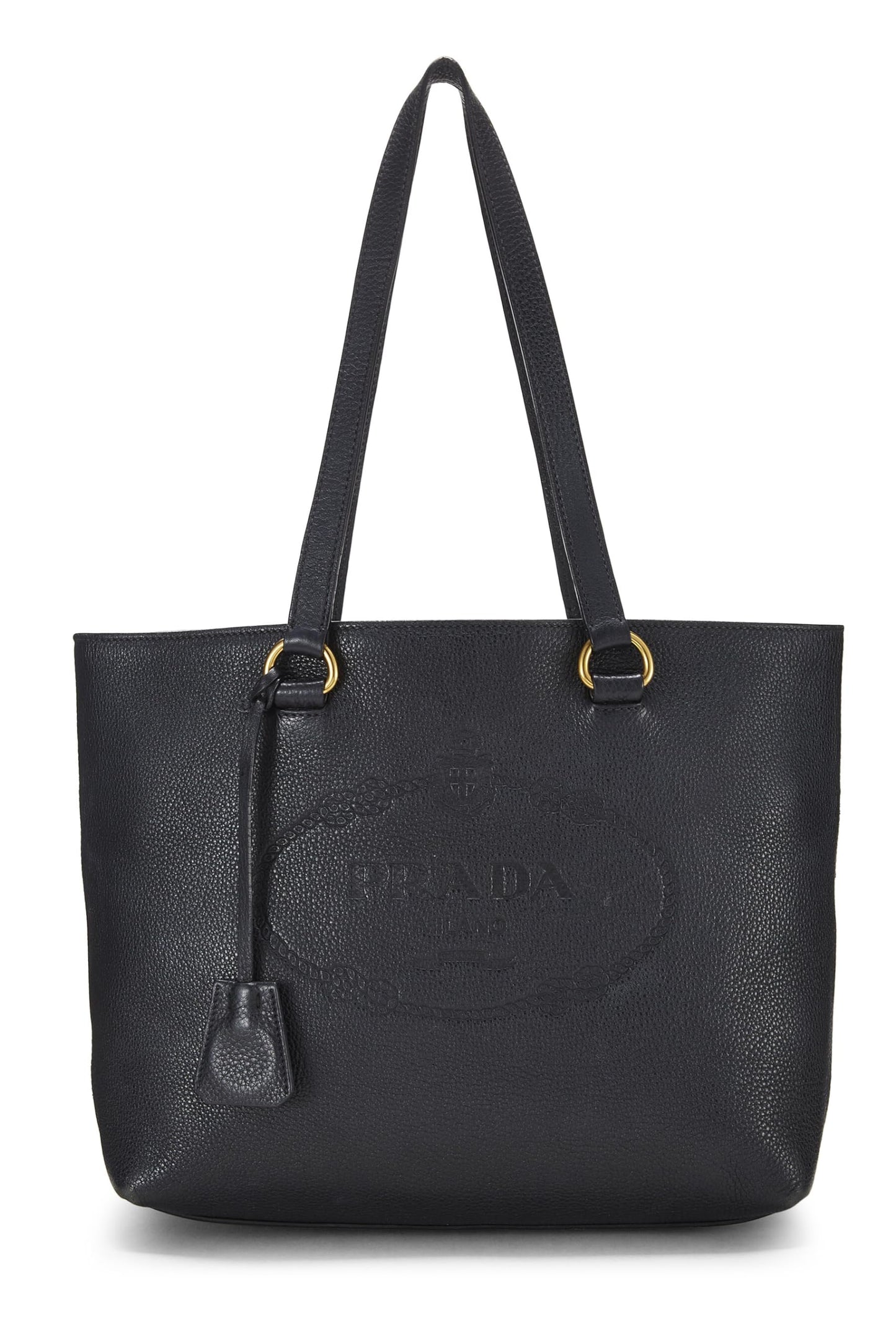 Prada,  Black Vitello Daino Logo Tote, Black