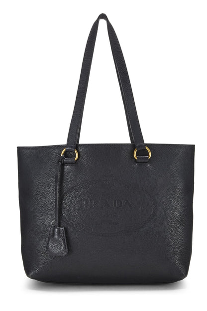 Prada,  Black Vitello Daino Logo Tote, Black