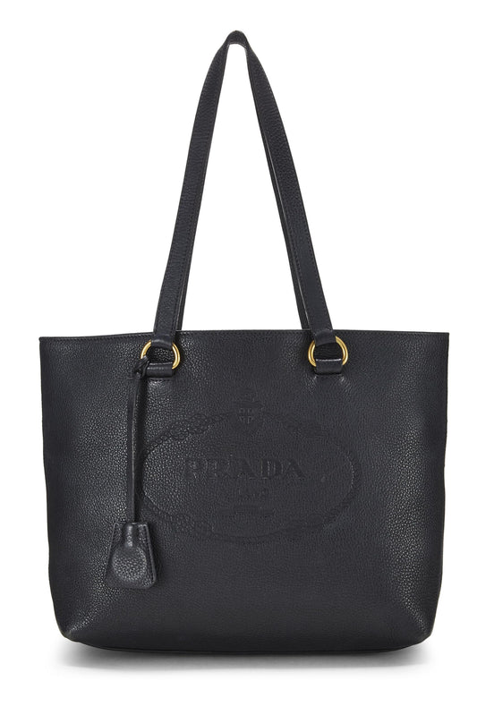 Prada,  Black Vitello Daino Logo Tote, Black