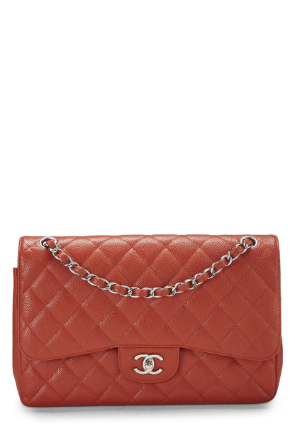 Chanel,  Orange Quilted Caviar New Classic Double Flap Jumbo, Orange