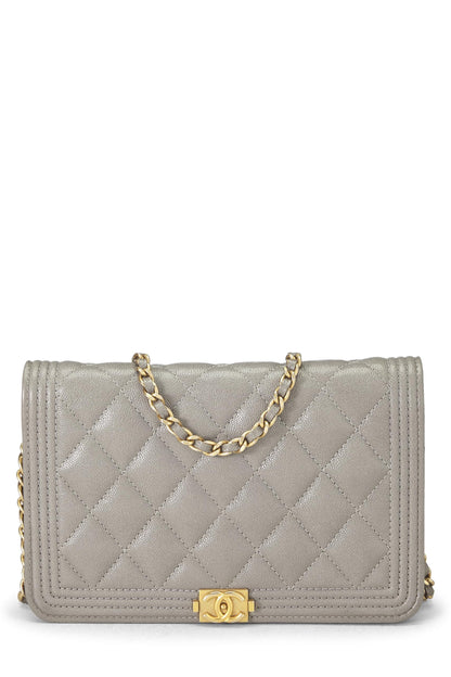 Chanel,  Grey Caviar Boy Wallet on Chain (WOC), Grey