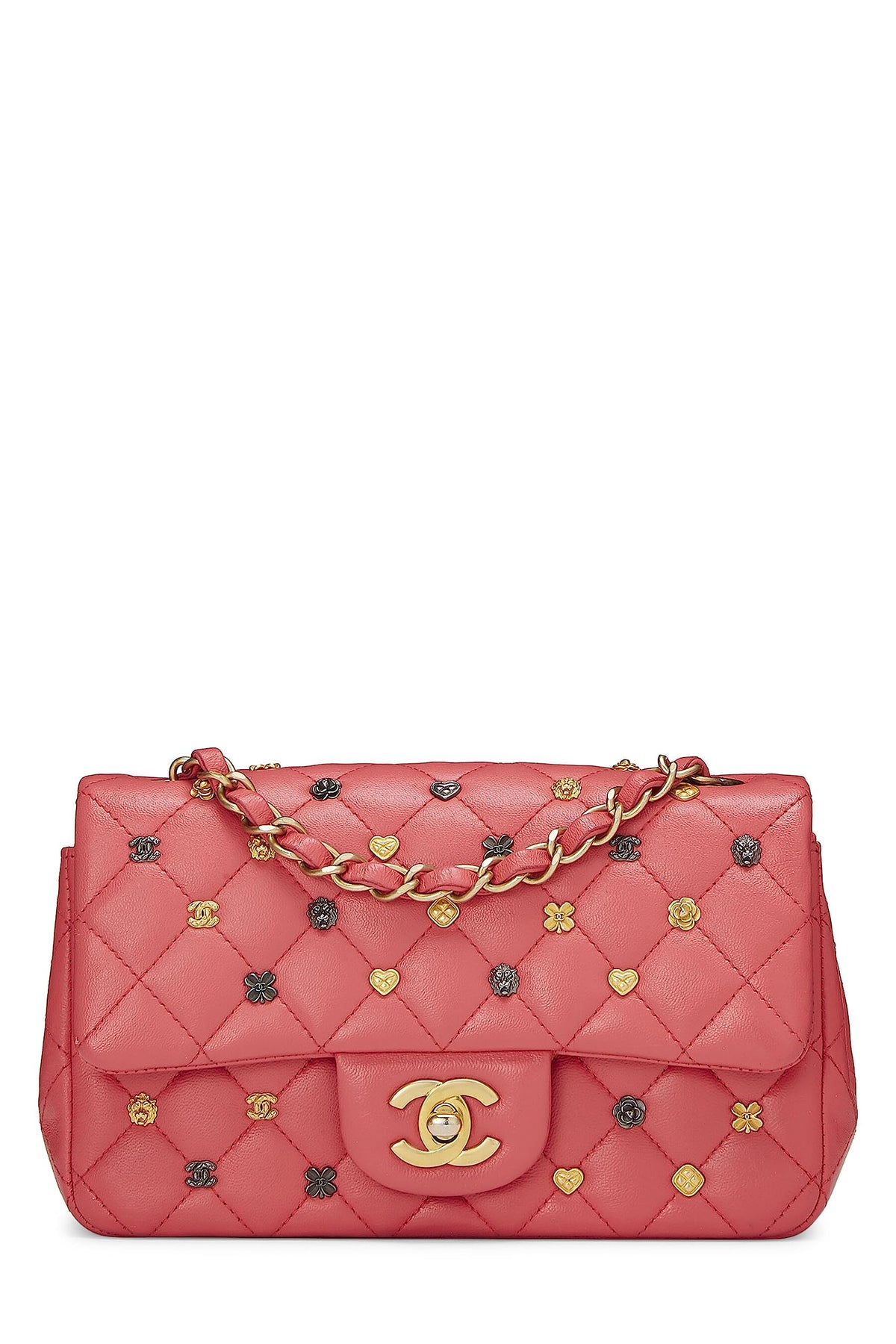 Chanel,  Pink Lambskin Lucky Charm Rectangular Flap Mini, Pink