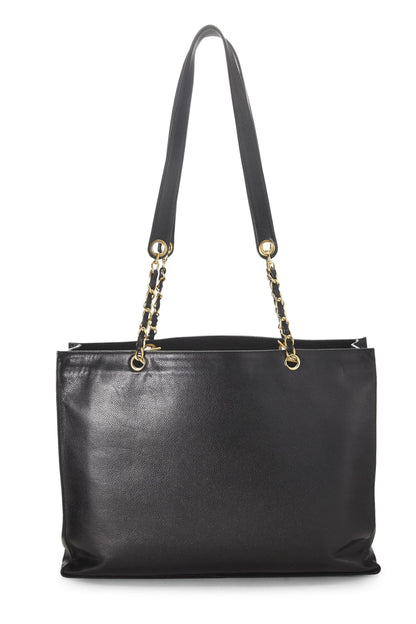 Chanel,  Black Caviar Flat Chain Handle Tote Medium, Black