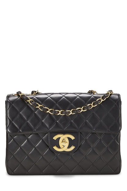 Chanel,  Black Quilted Lambskin Half Flap Jumbo, Black