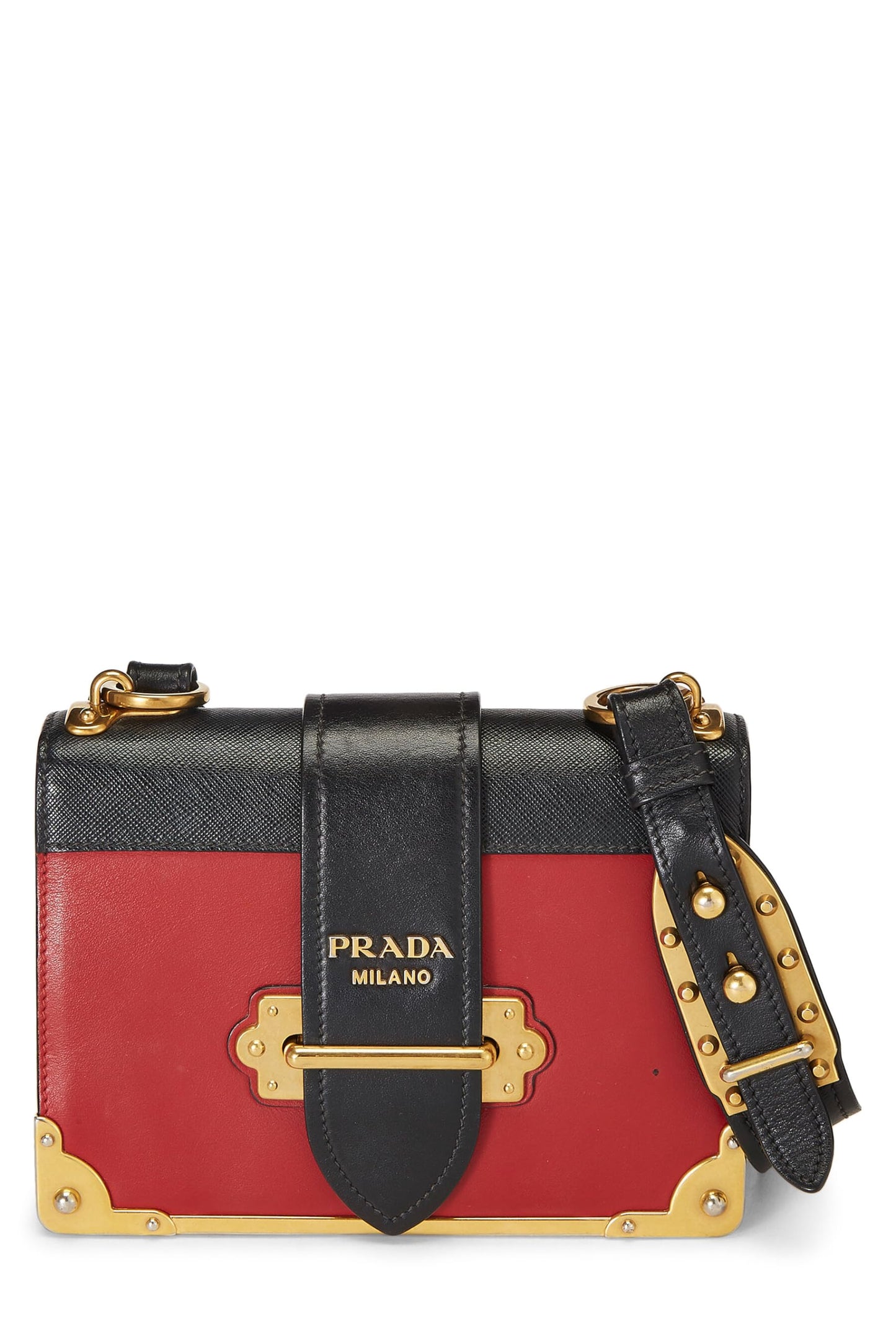 Prada,  Red & Black Leather Cahier Crossbody, Red