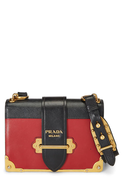 Prada,  Red & Black Leather Cahier Crossbody, Red