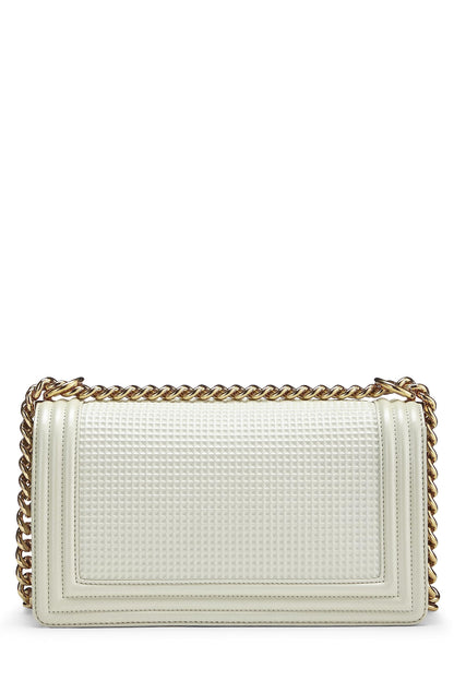 Chanel,  White Cube Embossed Leather Boy Bag Medium, White