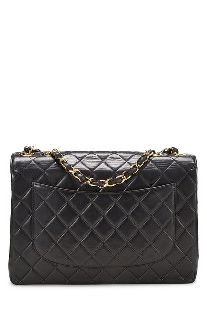 Chanel,  Black Quilted Lambskin Half Flap Jumbo, Black
