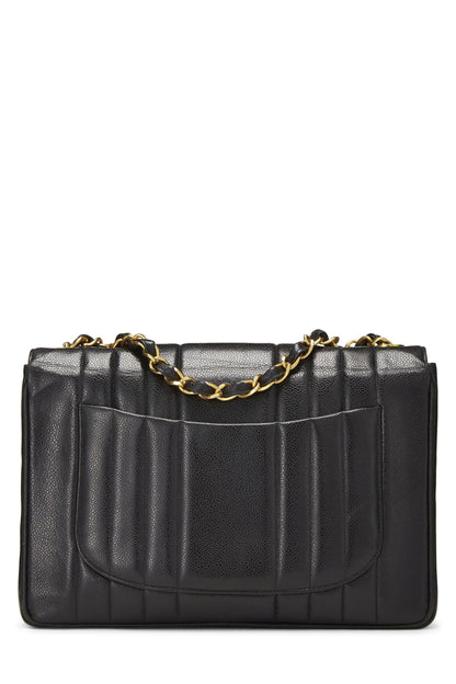 Chanel,  Black Caviar Vertical Half Flap Jumbo, Black