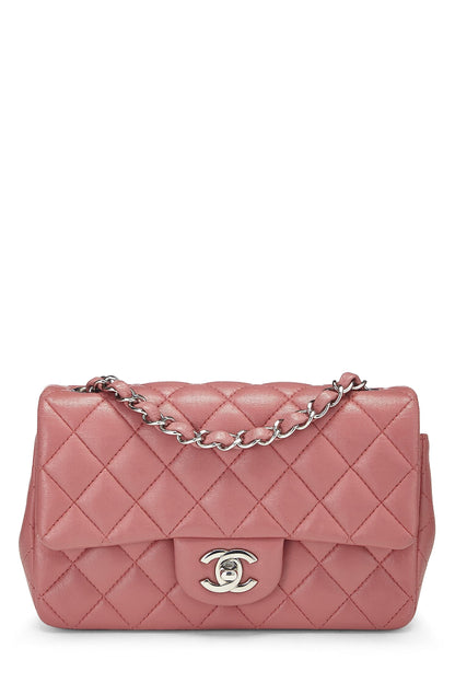 Chanel,  Pink Quilted Lambskin Rectangular Flap Mini, Pink