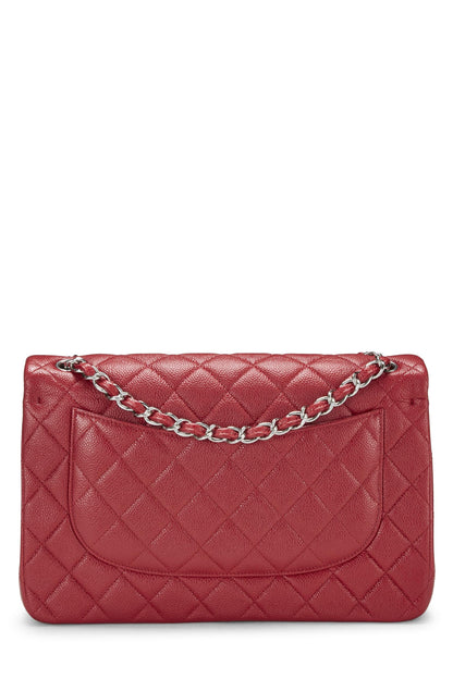 Chanel,  Red Quilted Caviar New Classic Double Flap Jumbo, Red