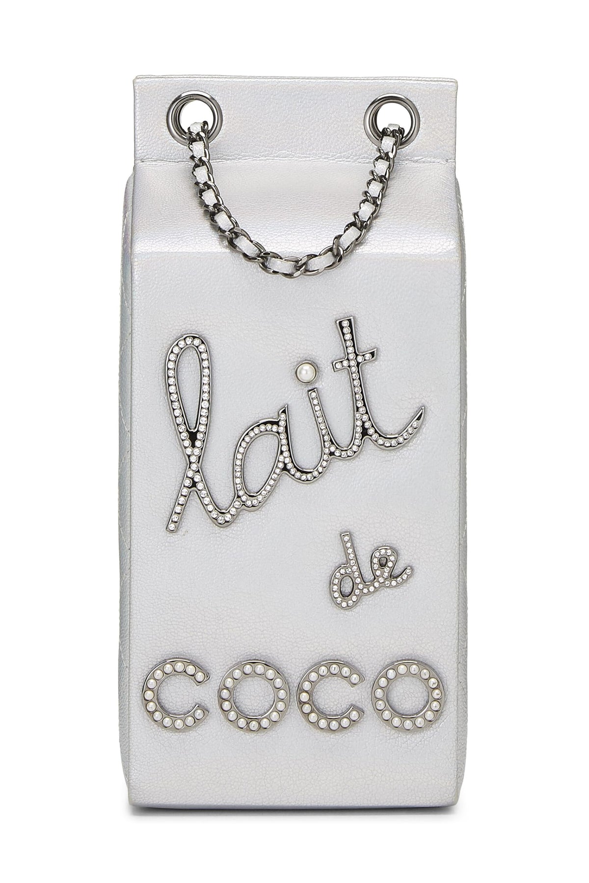 Chanel,  Metallic Silver Leather Coco Milk Carton Bag, Silver