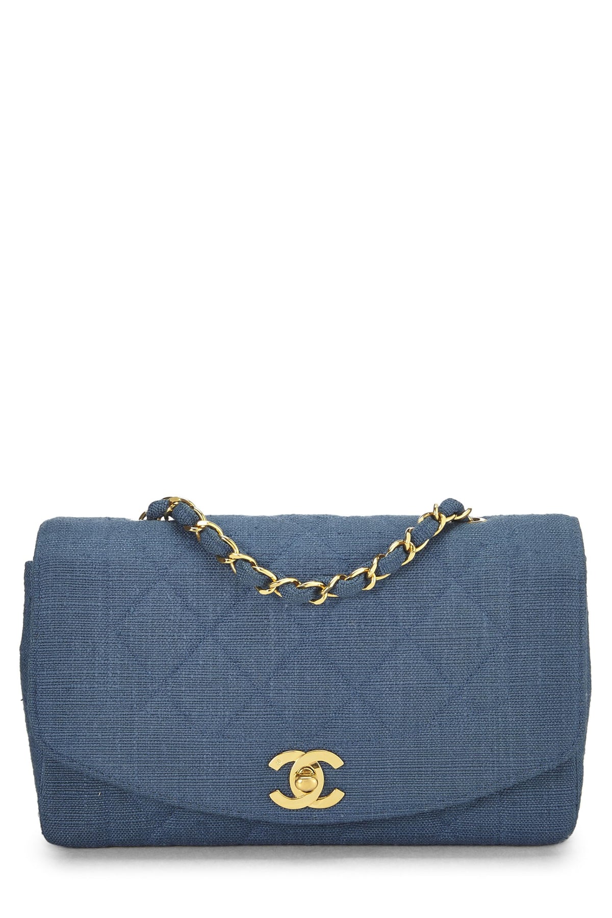 Chanel,  Blue Quilted Linen Classic Double Flap Small, Blue