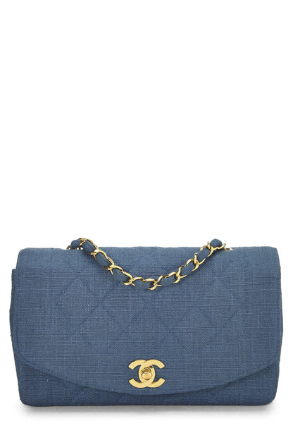 Chanel,  Blue Quilted Linen Classic Double Flap Small, Blue