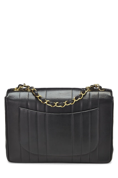 Chanel,  Black Vertical Lambskin Flap Jumbo, Black