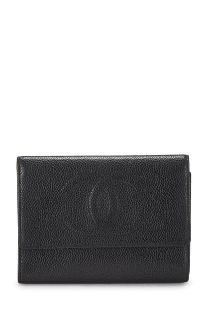 Chanel,  Black Caviar Timeless 'CC' Flap Wallet, Black