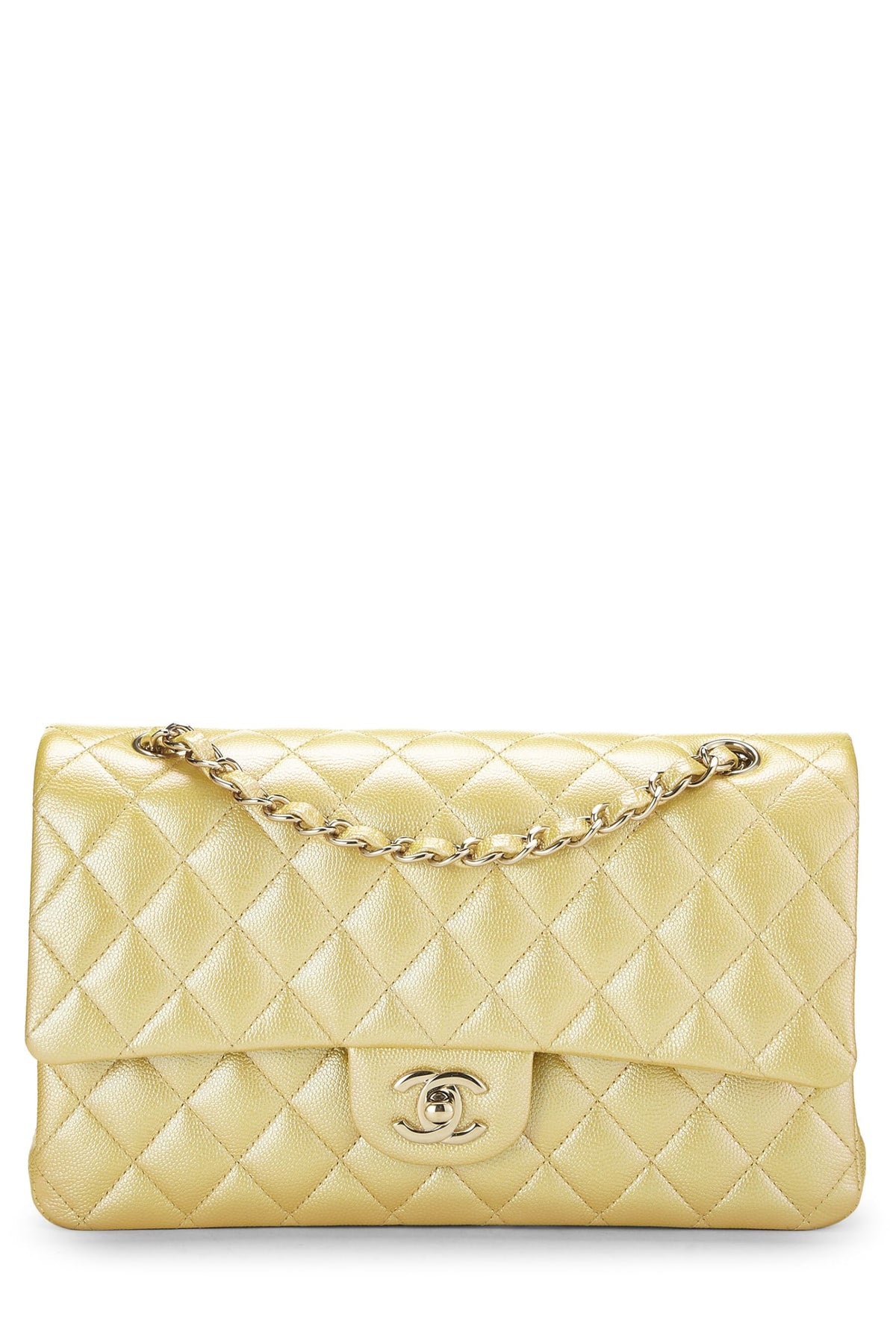Chanel,  Iridescent Yellow Caviar Classic Double Flap Medium, Yellow