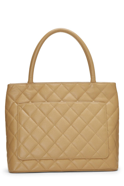 Chanel,  Beige Quilted Caviar Medallion Tote, Beige