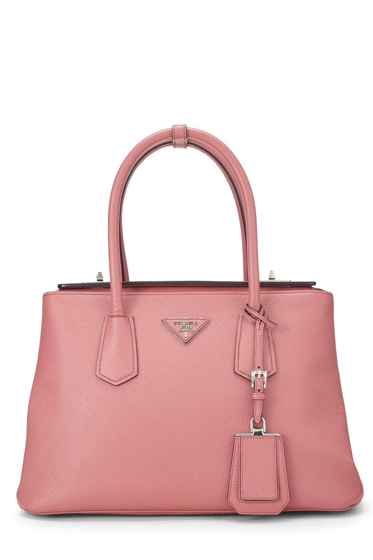 Prada,  Pink Saffiano Leather Turnlock Cuir Tote, Pink