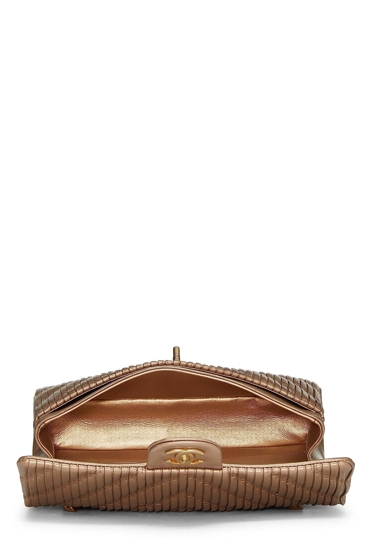Chanel,  Gold Chevron Pleated Lambskin Classic Double Flap Medium, Gold
