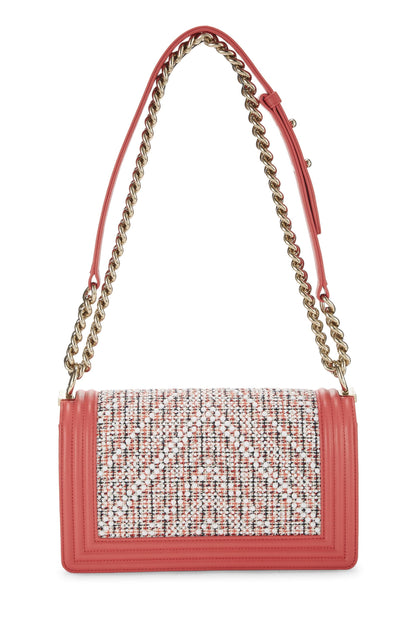 Chanel,  Pink & Multicolor Tweed Chevron Pearl Boy Bag Medium, Pink
