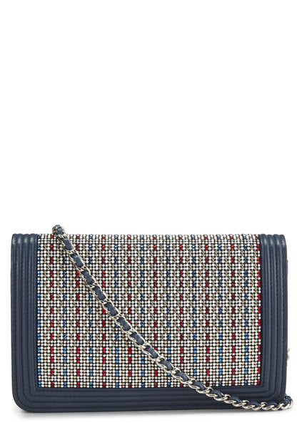Chanel,  Blue Embellished Boy Wallet on Chain (WOC), Blue