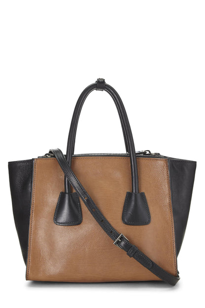 Prada,  Black & Brown Calfskin Trapeze Tote, Multi