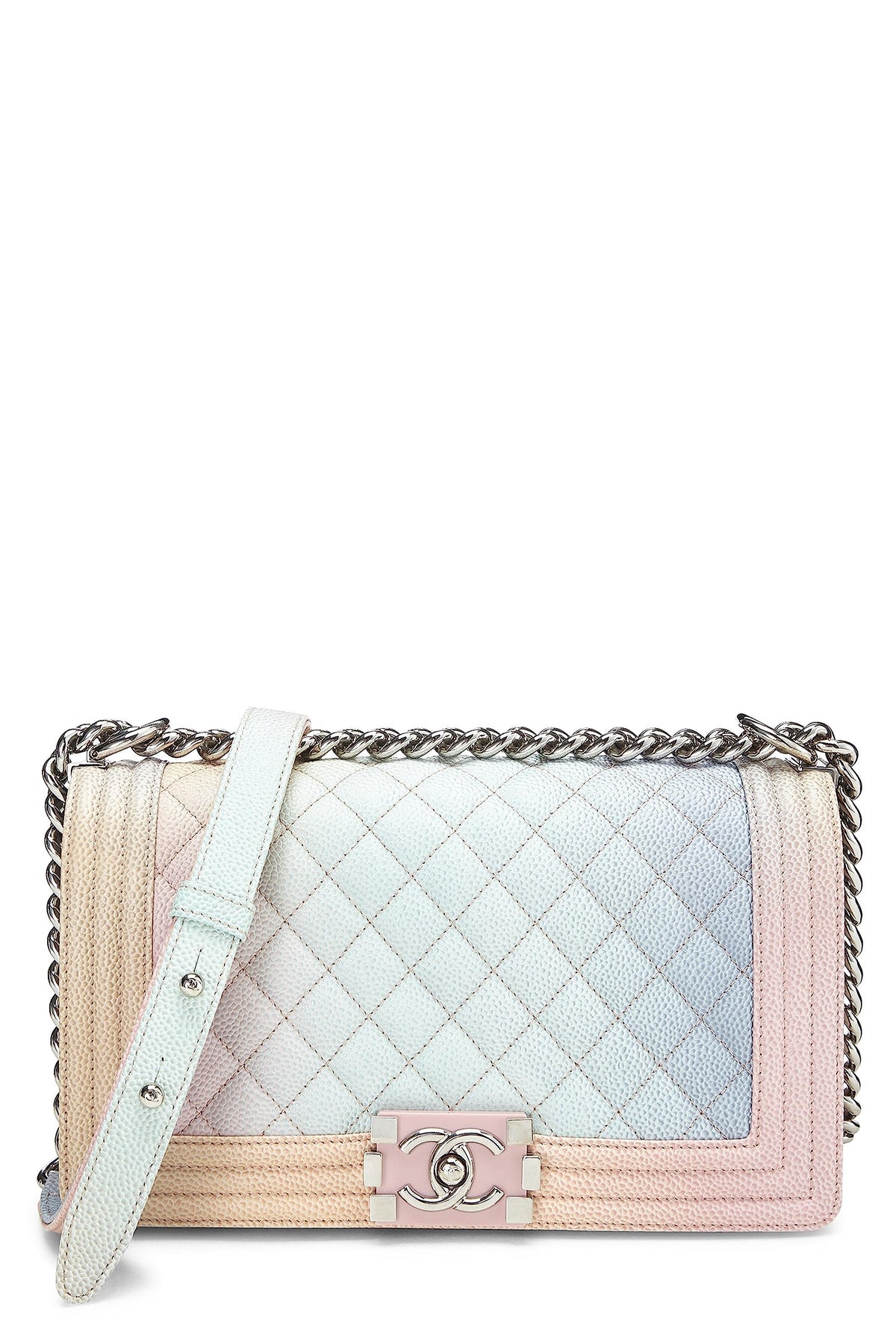 Chanel,  Rainbow Quilted Caviar Boy Bag Medium, Pink