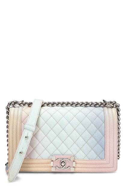 Chanel,  Rainbow Quilted Caviar Boy Bag Medium, Pink