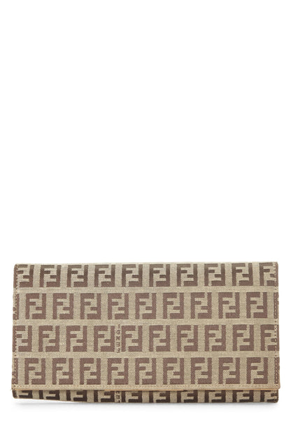 Fendi,  Beige Zucchino Canvas Contential Wallet, Beige