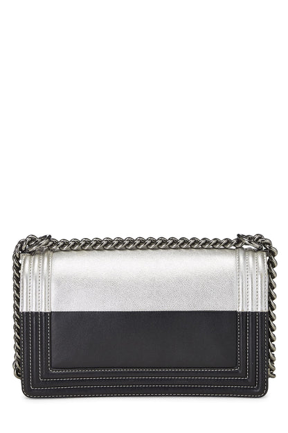 Chanel,  Black & Metallic Silver Bi-Color Calfskin Boy Bag Medium, Multi