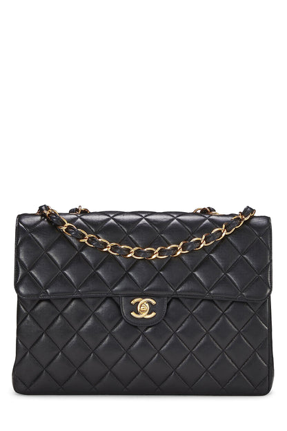 Chanel,  Black Quilted Lambskin Half Flap Jumbo, Black