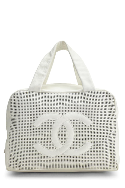 Chanel,  White Perforated Leather Bowler Small, White