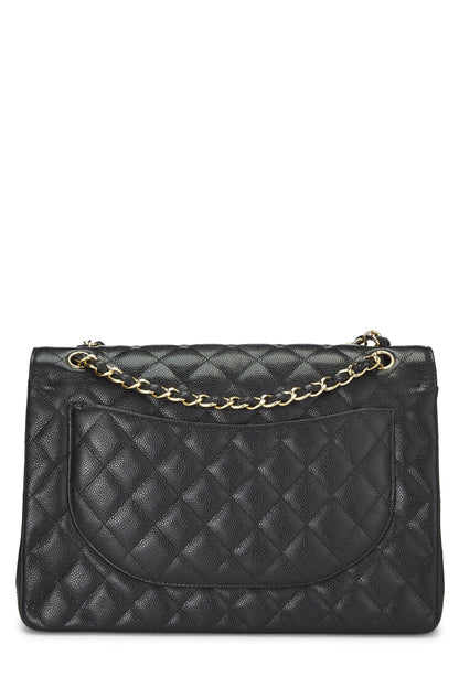 Chanel,  Black Quilted Caviar New Classic Double Flap Maxi, Black