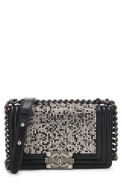 Chanel,  Black Embellished Swarovski Crystal Boy Bag Small, Black