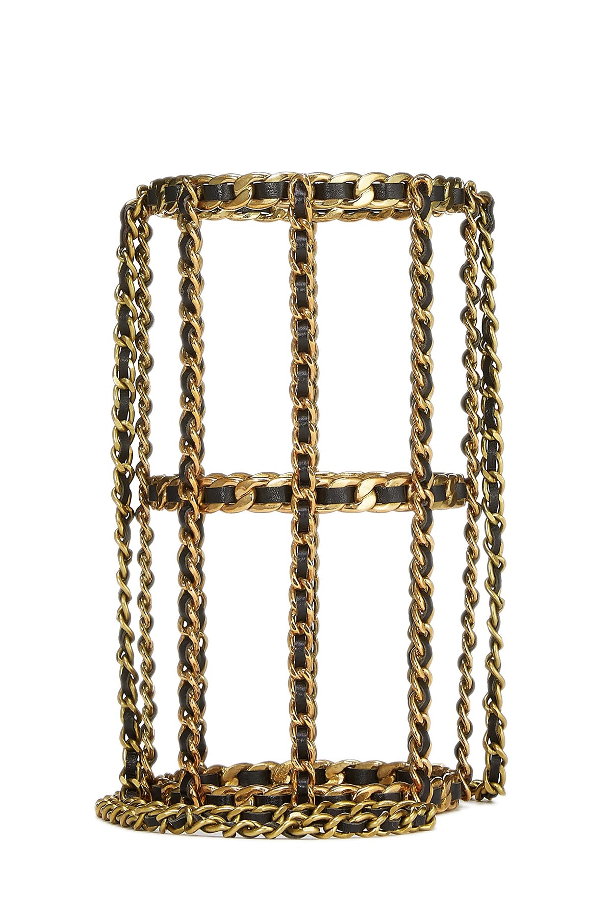 Chanel,  Black Leather & Gold Chain Link Bottle Holder, Black