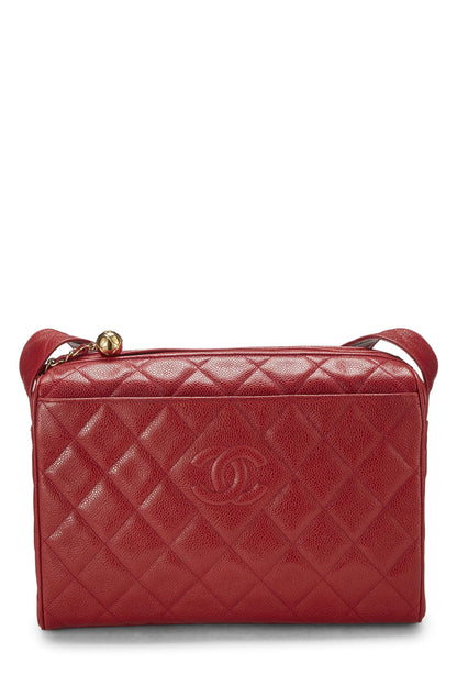 Chanel,  Red Quilted Caviar Diamond 'CC' Camera Bag Large, Red