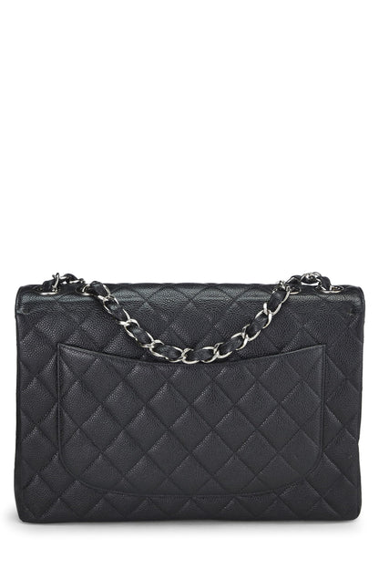 Chanel,  Black Quilted Caviar Half Flap Jumbo, Black