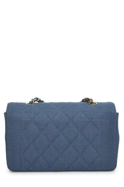 Chanel,  Blue Quilted Linen Classic Double Flap Small, Blue
